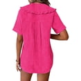 thumbnail image 5 of zbxnLI Women Casual Button down Blouses Tops Summer Short Sleeve Top Breathable Comfort Loose Ruffle Neck Outfits, 5 of 6