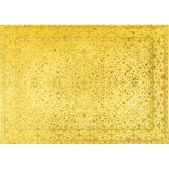 Ahgly Company Machine Washable Indoor Rectangle Persian Yellow Traditional Area Rugs, 4' x 6'