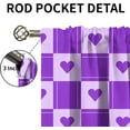 thumbnail image 5 of Geometric Mosaic Grid Tile Window Curtains, Purple Love Heart Pattern Rod Pocket Curtains 2-Panel Set, Foldable Lightweight Breathable Couple Window Treatments for Living Room Bedroom-W84xL84in, 5 of 5