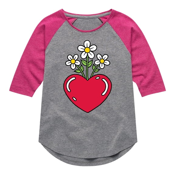 Instant Message - Flowers In Heart - Toddler And Youth Girls Raglan Graphic T-Shirt