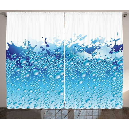 - Modern Decor Curtains 2 Panels Set, Aquarium Like Water Image with Bubbles Splashes Drops Print, Window Drapes for Living Room Bedroom, 108W X 90L Inches, White Dark Blue and Sky Blue, by Ambesonne