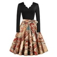 thumbnail image 1 of Pisexur Robe Rétro de Cocktail Mode à Col en V à Manches Longues Robe d'Automne pour Invitées de Mariage pour Femmes Tunique Midi à Imprimé Floral Robe Fluide à Taille Nouée Robes de Soirée de Fête, 1 of 6