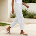 thumbnail image 7 of GUACER No Boundarie Women's Cropped Pants Casual Drawstring Straight Leg Pants with Boho Crochet Lace Side Stripe Summer Trousers, 7 of 7