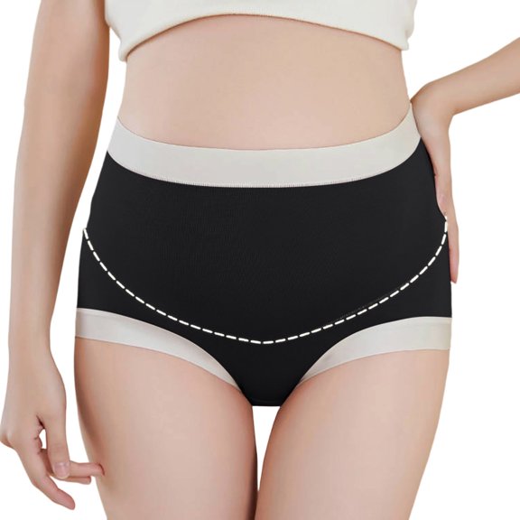 Ozmmyan Womens Maternity Underwear High Waist Over Belly Cotton Briefs Breathable Pregnancy Panties Contrast Trim Plus Size Comfortable Postpartum Underwear