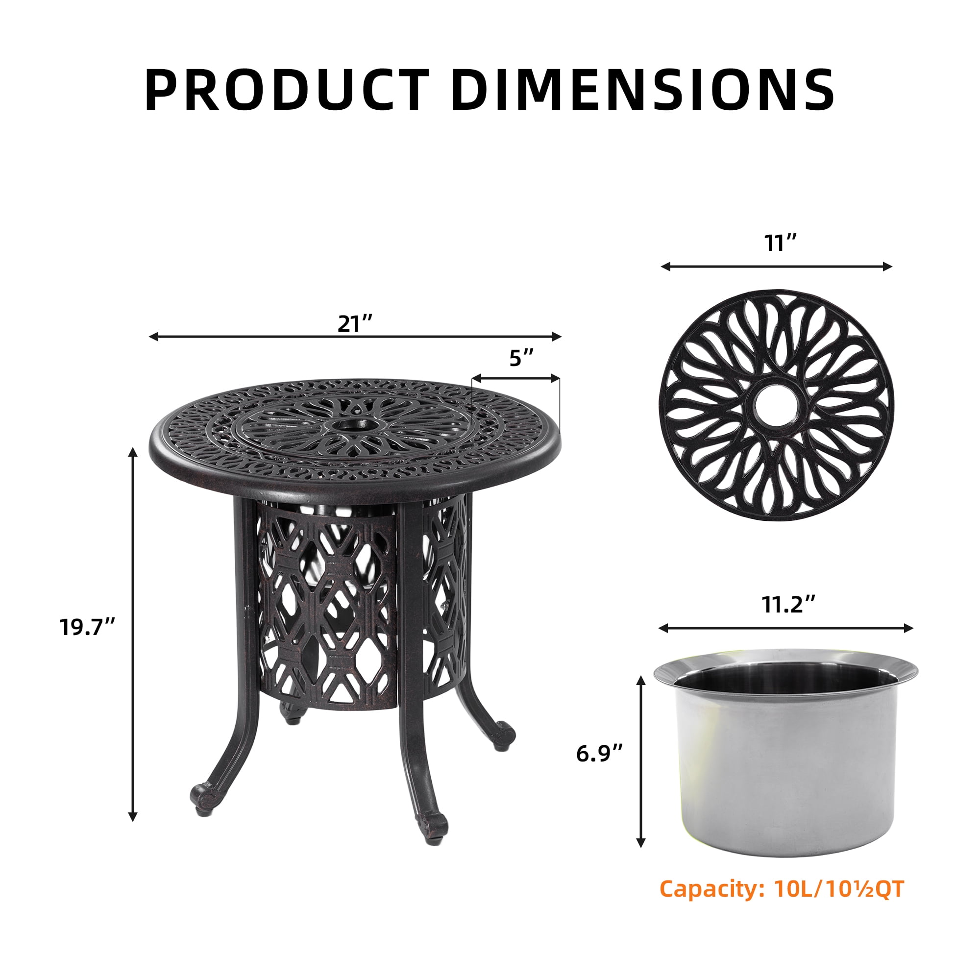 Patio Cooler Bar Table,Side Table With Removable Ice Bucket for Indoor & Outdoor, Patio, Balcony,Bronze