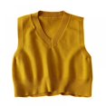 thumbnail image 1 of Women V-Neck Knit Sweater Vest Solid Color Style Sleeveless Crop Knit Vest, 1 of 4