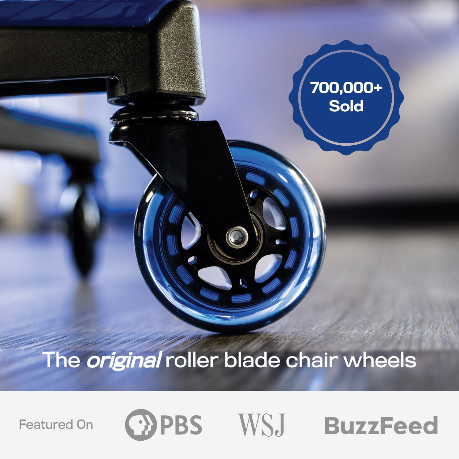 The Office Oasis Original Rollerblade Office Chair Wheels (As Seen On PBS) - Set of 5 - Blue