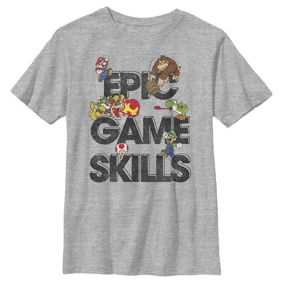 Boy's Nintendo Mario Bros. Epic Game Skills Graphic Tee Athletic Heather Small