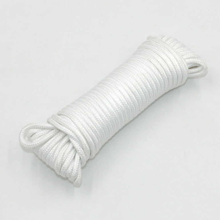 49Ft 1/3 Inch (7mm) Polyester Rope, Clothesline Rope Laundry Drying White