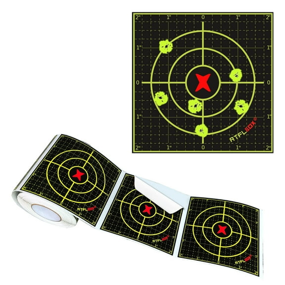 ATFLBOX Sight in Splatter Adhesive 4 inch Fluorescent Yellow Shooting Target Stickers, 200 Pcs Self Adhesive Target Roll for BB Gun, Pellet Gun, Rifle  Indoor and Outdoor Shooting Range