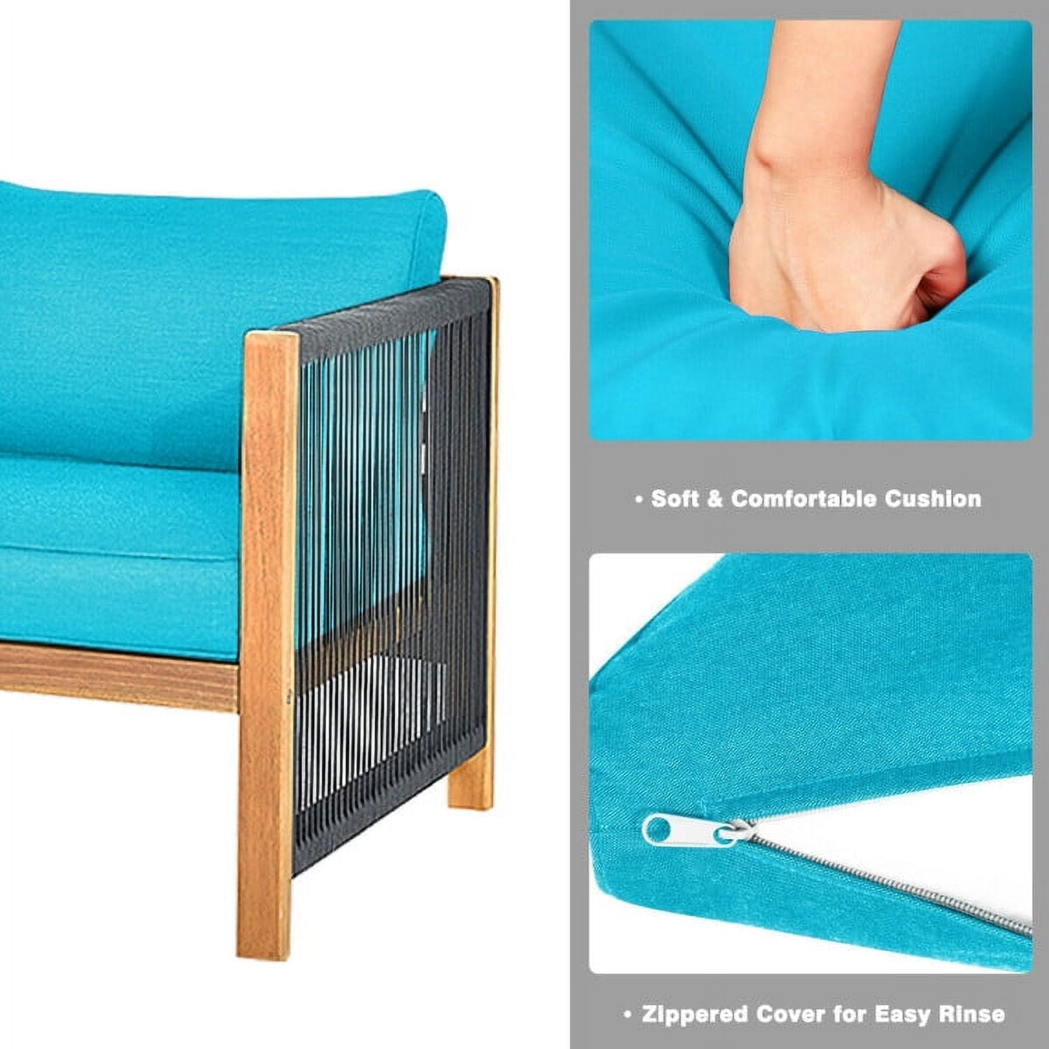 Aimee Lii 4 Pieces Acacia Wood Outdoor Patio Furniture Set with Cushions, Wooden Patio Furniture Set, Turquoise Aimee Lii 4 Pieces Acacia Wood Outdoor Patio Furniture Set with Cushions, Wooden Patio Furniture Set, Turquoise