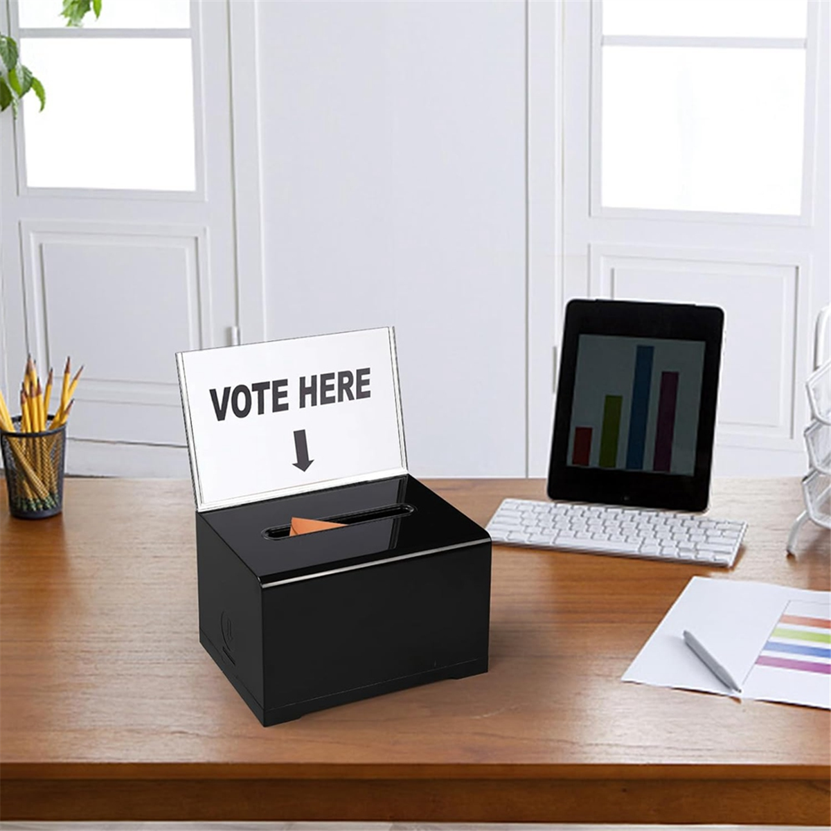 Boîte à Billets Multifonction Noire – Urne De Vote, Collecte De Dons, Jeux De Fête – PVC Rigide, Fente 12 Cm