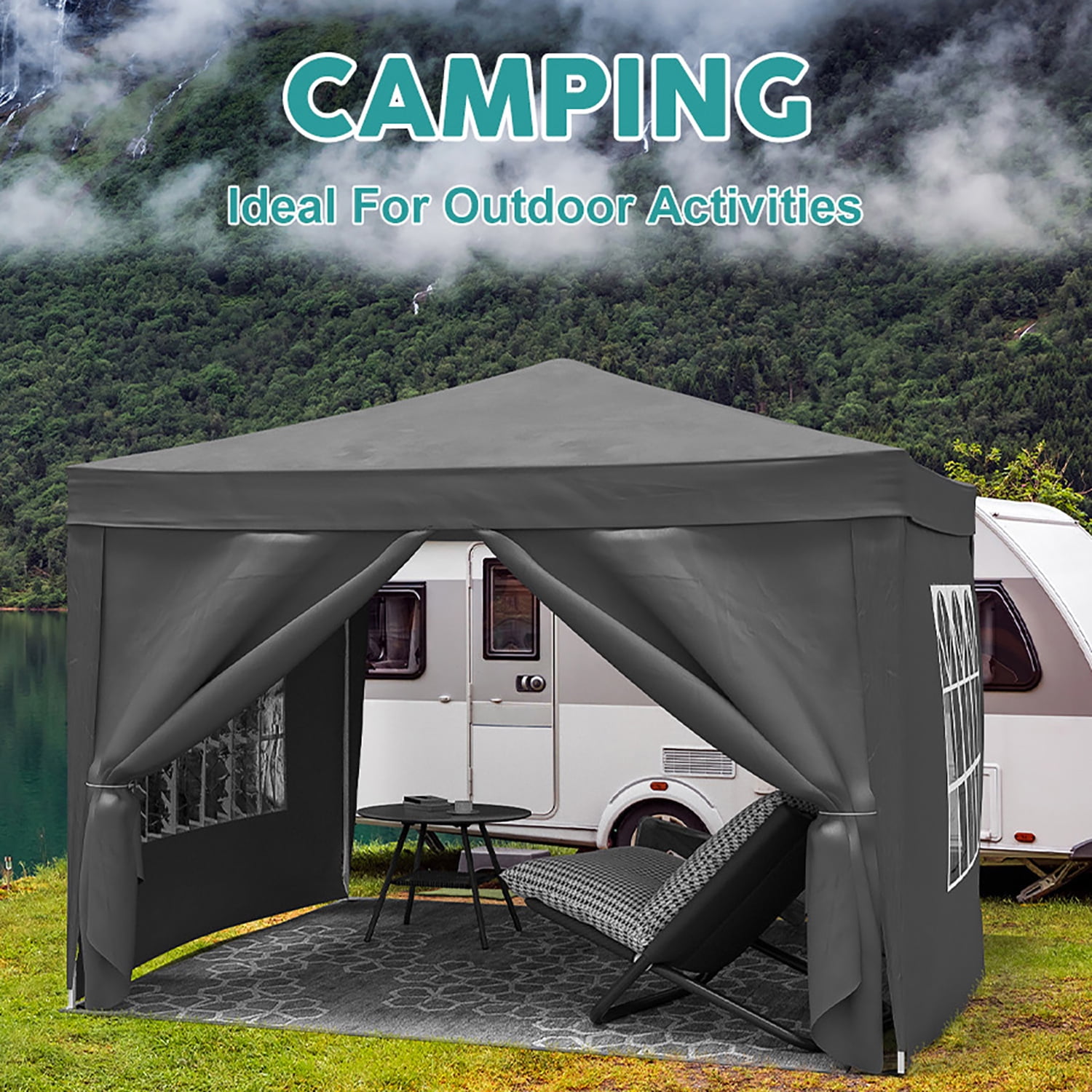 Aimee Lii 120"x120" Pop Up Tent, Backyard Canopy Gazebo with Sidewalls, Outdoor Patio Awnings for Party Camping BBQ Events, Black Aimee Lii 120"x120" Pop Up Tent, Backyard Canopy Gazebo with Sidewalls, Outdoor Patio Awnings for Party Camping BBQ Events, Black