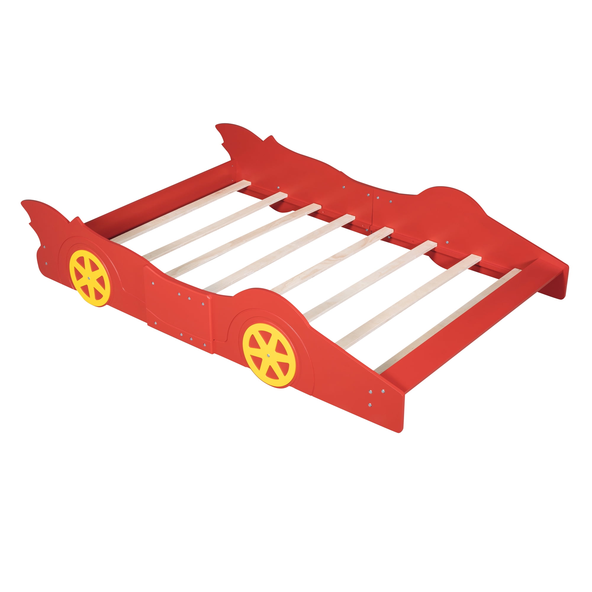 Miniyam Full Size Race Car Bed for Kids, Car-Shaped Design, Red