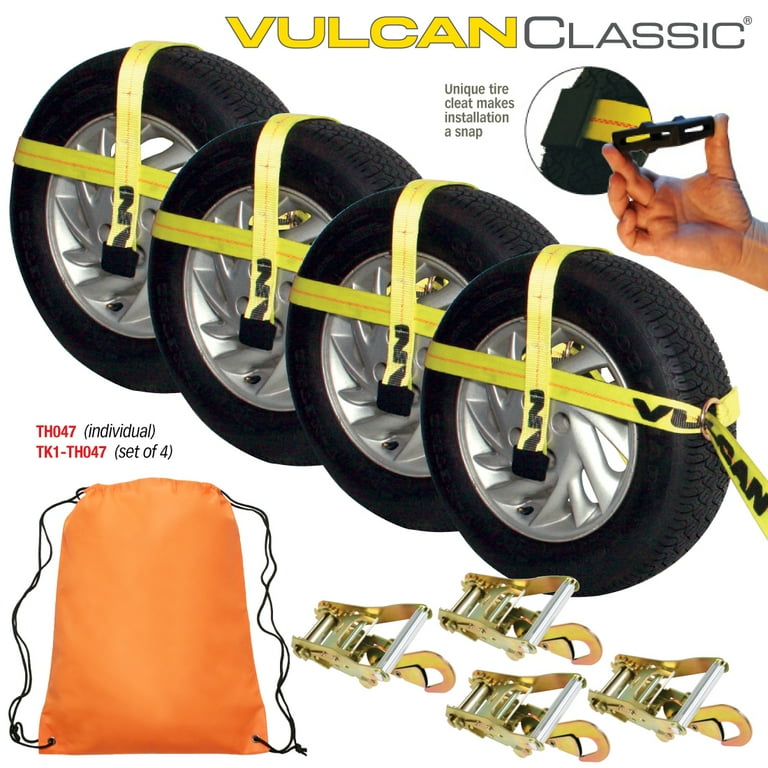 VULCAN Car Tie Down Kit Adjustable Loop Snap Hooks Classic Yellow 4 Straps and 4 Ratchets