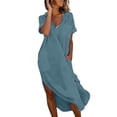 thumbnail image 6 of Purcolt Summer Maxi Dresses for Women Oversized V Neck Collared Short Sleeve Sundress Casual Beach Dress Boho Long Swim Coverups with Pockets, 6 of 9