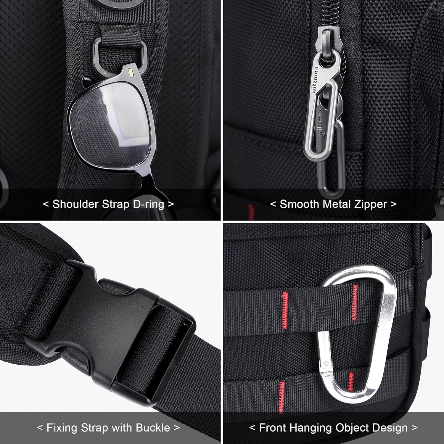 WITZMAN Sling Bag for Men Travel Crossbody Chest Bag with USB Charging Port for Casual Daily Work(B730 Black)