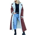 thumbnail image 4 of Mnyycxen Womens Sherpa Lined Suede Overcoats Notched Lapel Long Fleece Jacket Warm Slim Fit Furry Outerwear, 4 of 7