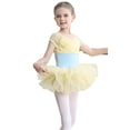 thumbnail image 1 of Rhuody Justaucorps une-Pièce pour Filles Col Rond Justaucorps de Danse Tenue d'Entraînement de Ballet Combinaison d'Été Sans Manches avec Jupe Combinaison de Performance de Danse Vêtements Rétro Jaune 10-11 Ans, 1 of 4