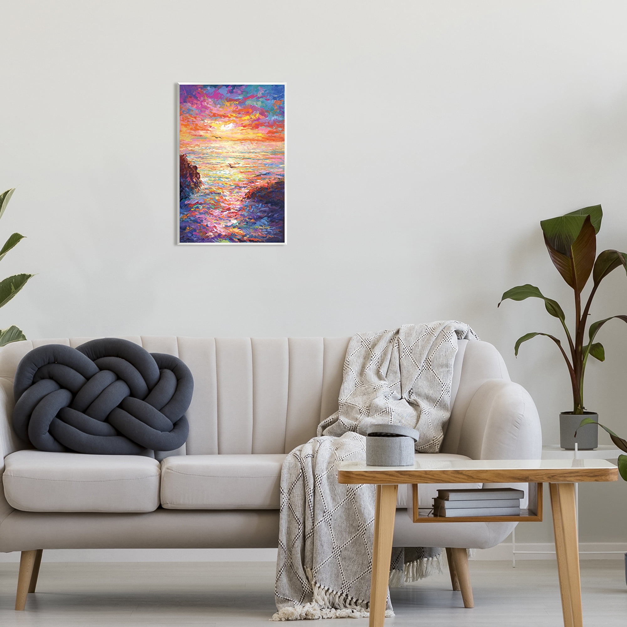 Stupell Industries Vibrant Abstract Ocean Sunset Landscape Painting Unframed Art Print Wall Art, 13 x 19