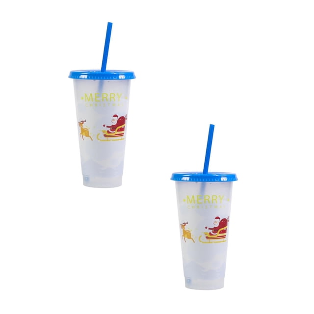 Oleegame 2PC Glass Bottle Christmas Color Changing Cup PP Coffee Plastic Single Layer Temperature Sensitive Color Changing Color Changing Cup