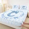 thumbnail image 4 of Erosebridal Girls Blue Bowknot Bed Sheets,Blue Letter C Monogrammed King Sheets For Girls Kids 4pcs, 4 of 6
