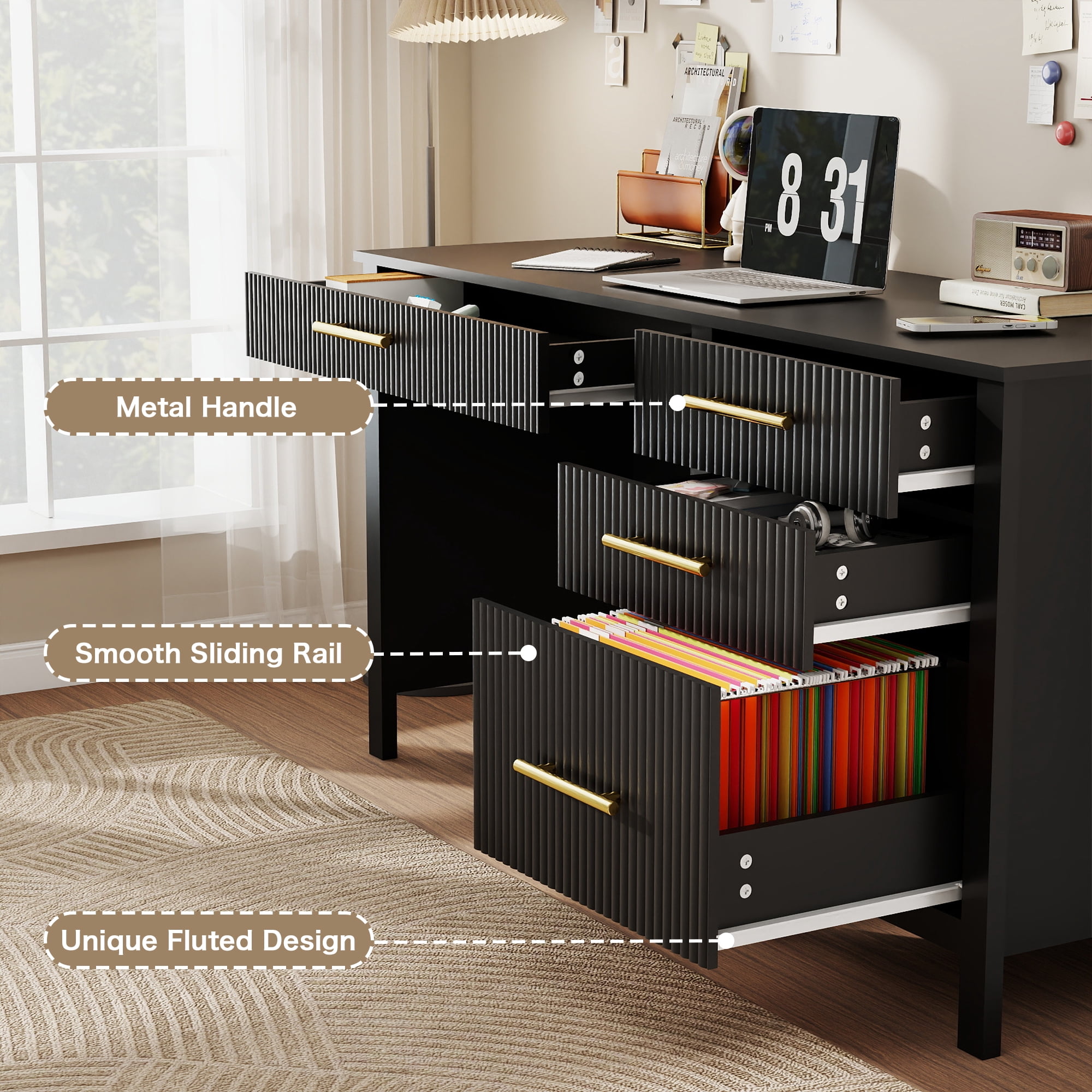 53.5" Executive Desk with Drawers, Home Office Desk with File Cabinet,Computer Desk Writing Workspace for Work Study
