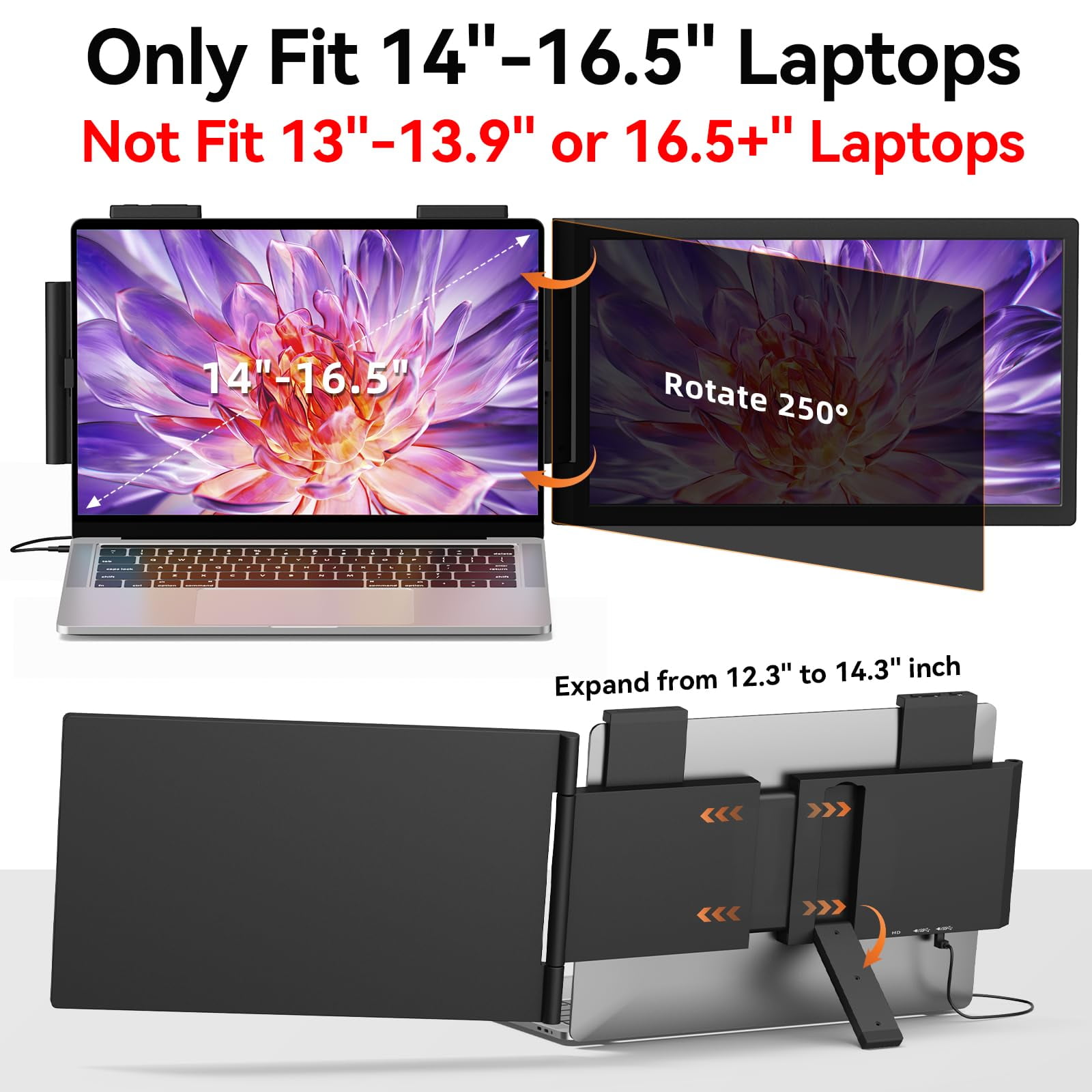Laptop Screen Extender, 14" FHD 1080P IPS Laptop Monitor Extender Dual Screen, Portable Monitor for Laptops 13-17" with USB-C/HDMI Port, Plug n Play for Windows/Mac/Android/Switch/PS5 - SZORZY