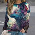 thumbnail image 2 of Colorful Lone Wolf Womens Oversized Sweatshirts Hoodies Crewneck Casual Tops Comfy FallWinter Clothes 2024, 2 of 7