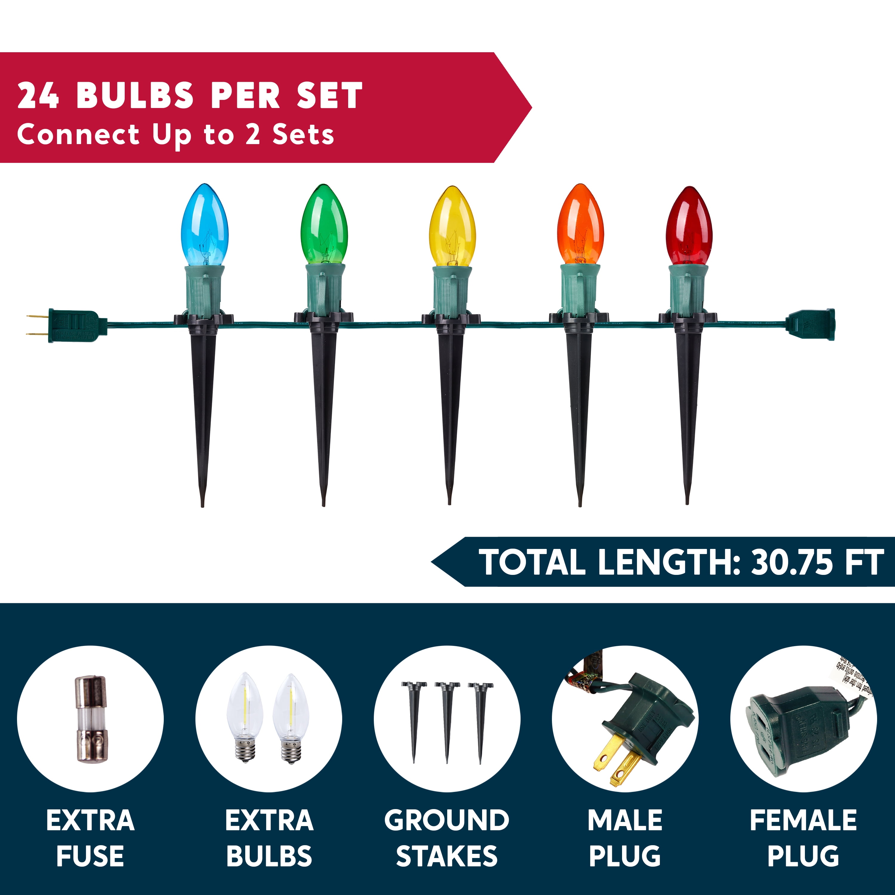 Joyfy Christmas Pathway Lights Outdoor,30.75 FT 24 C9 Walkway Lights with Marker Stakes,Outdoor Christmas Lights for House Warm White Christmas Decorations