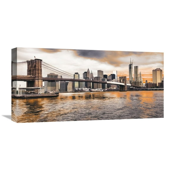 Global Gallery Pangea Images,'Brooklyn Bridge and Lower Manhattan at sunset, NYC' Stretched Canvas Artwork