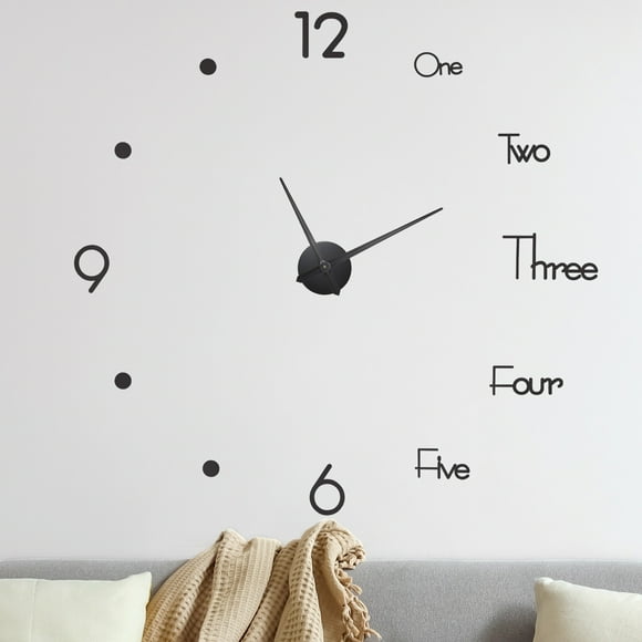 Uxcell 1-Pack Reloj de Pared 3D DIY, Reloj de Pared Sin Marco de 59" Relojes Silenciosos para Decoración del Hogar, Negro+Negro