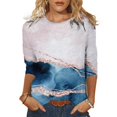 thumbnail image 2 of CHOK Chemises à Manches 3/4 pour Femmes, Col Rond Décontracté, Imprimé, Chandail d'Été Tendance, Blouses Douces et Confortables, Jaune P, 2 of 5