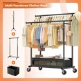 thumbnail image 3 of Raybee Heavy Duty Clothing Racks with Net Pocket Holds Up to 210lbs,Double Rod Metal Clothes Rack for Hanging, Rolling Garment Rack with Wheels Portable Closet Racks for Bedroom, Laundry Room,Dorm, 3 of 10