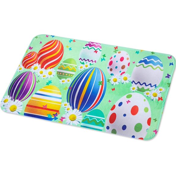 Happy Easter mat Spring Door Mat Eggs Easter Doormat Easter Flower Indoor Outdoor Welcome Doormat, 23.6 x 15.7 Inches