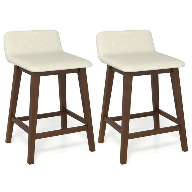 Gymax 24'' Upholstered Barstools w/ Low Back Footrest & Wood Legs for Kitchen Island