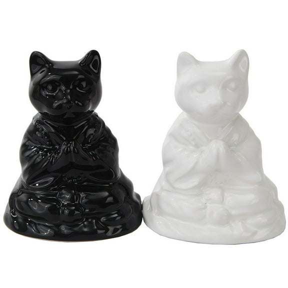 Attractives Buddha Cats Meditating Ceramic Magnetic Salt Pepper SHAKERS