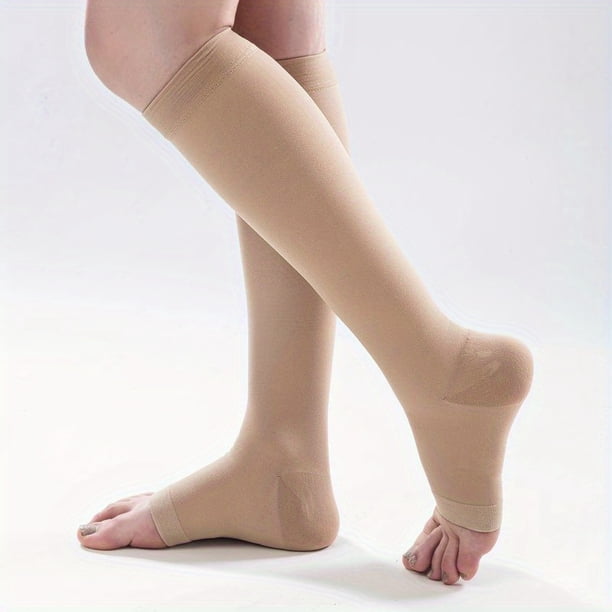 1 Par De Medias De Compresión Hasta La Rodilla De 5-21 MmHg, Calcetines Médicos De Punta Abierta Para Pantorrilla, Tratamiento De Venas Varicosas, Presión Graduada