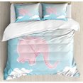 thumbnail image 1 of Nursery Queen Size Duvet Cover Set, Pink Elephant Flying Through the Sky Happiness Freedom and Fantasy, Decorative 3 Piece Bedding Set with 2 Pillow Shams, Pale Pink Pale Blue White, by Ambesonne, 1 of 3