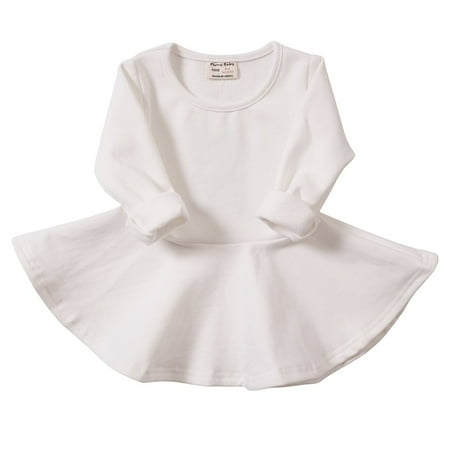

Infant Toddler Baby Girls Dress Pink Ruffle Long Sleeves Cotton (6-9m White)