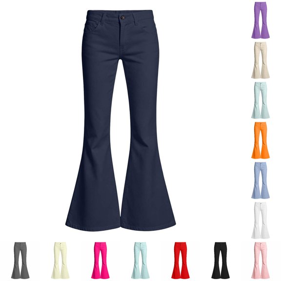 FINALGANG Girls Kids Button Fly High Waist Solid Color Slim Flared Pants Daily Casual Regular Fit Stretch Soft Long Trousers For Girls Cozy Pants 15-16 Years