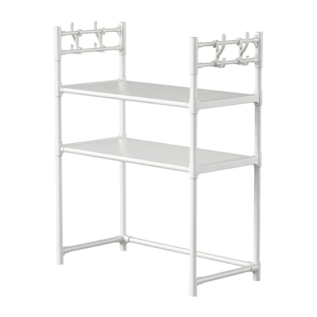 WLOELOEW Countertop Microwave Shelf Oven Rack Kitchen Organizer White Plastic Material For Counter Space Saving C