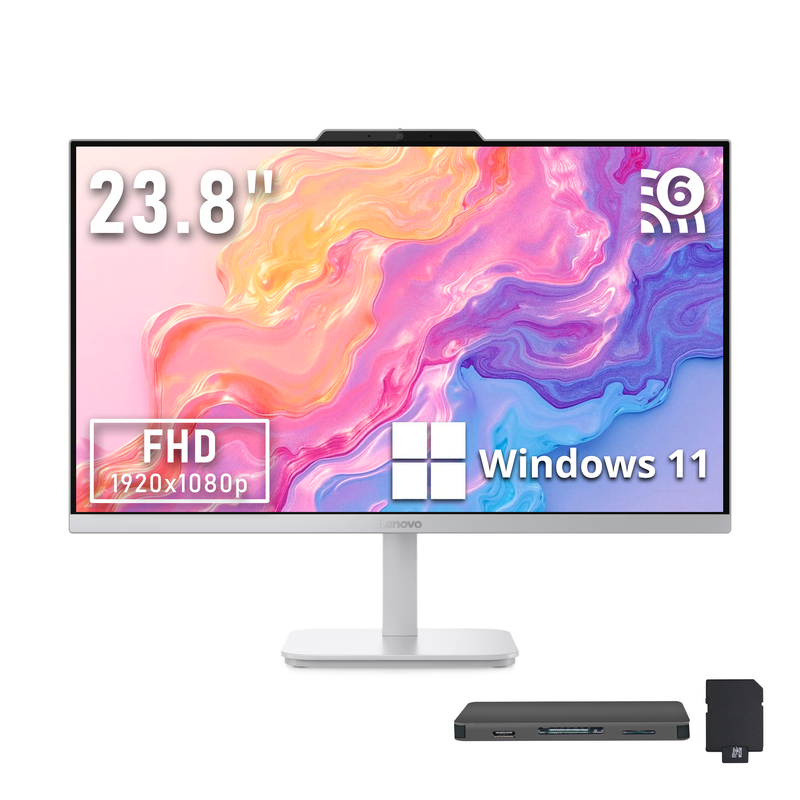 Lenovo A100 23.8" FHD IPS All-in-One Desktop, Intel N100, 16GB DDR4, 1.5TB Storage (512GB SSD+1TB Dock Station), Intel UHD Graphics, Wi-Fi 6, Bluetooth 5.2, Win 11 Home, Cloud Grey