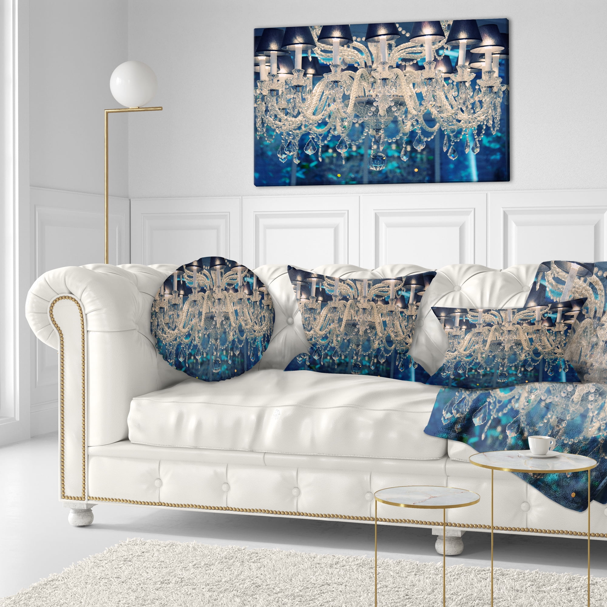 Designart Blue Vintage Crystal Chandelier - Flower Throw Pillow - 12x20