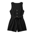 thumbnail image 5 of Yteetum Jumpsuits for Women Summer Sleeveless V Neck Cotton Button Waist Tie Rompers Womens Casual Solid Loose Lightweight Comfy Beach Travel Vacation Overalls, 5 of 8