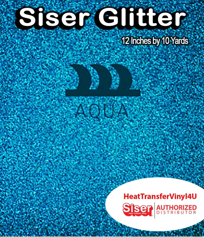 Siser Glitter Iron On Heat Transfer Vinyl 12 Inches Actl. Size 11.8" Aqua, 10 Yards