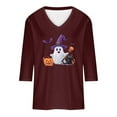 thumbnail image 5 of aohooy Womens Halloween Tops Loose 3/4 Sleeve Funny Graphic T-Shirts Casual V Neck Witch Pumpkin Ghost Tunic Tops Wine,XL, 5 of 5
