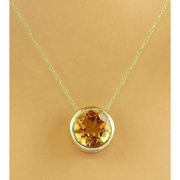 Lab Created Citrine Women Solitaire Pendant 14K Yellow Gold Plated 2Ct Round Cut