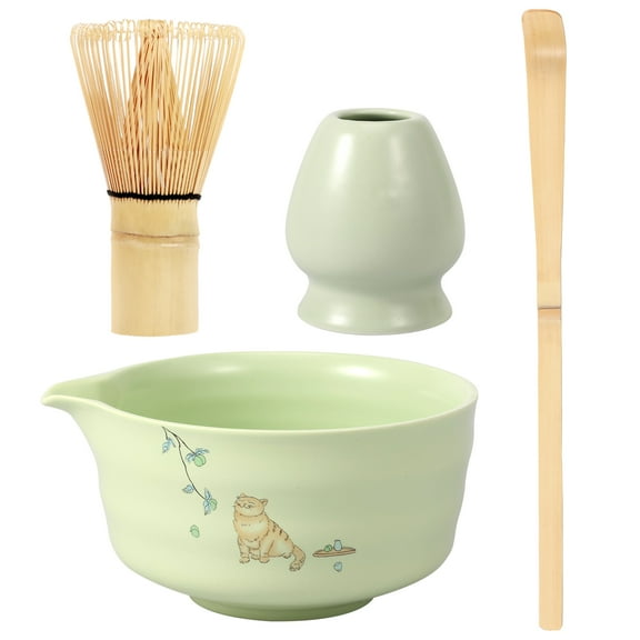 4 Pcs Matcha Kit Complete Matcha Set Including Ceramic Bowl Bamboo Tea Scoop Whisk and Holder for Home Outdoor Tea Lover