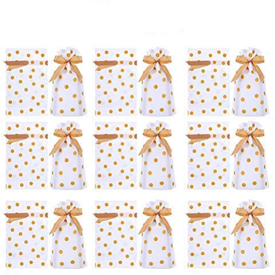 VONTER 50pcs Candy Cookies Drawstring Gift Bags 9" x 6", Gold Dot